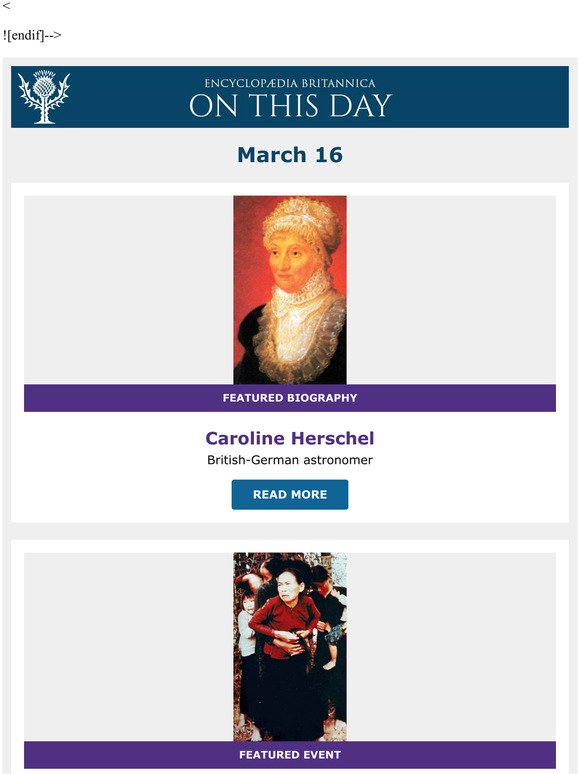 My Lai Massacre, Caroline Herschel is featured, and more from Britannica