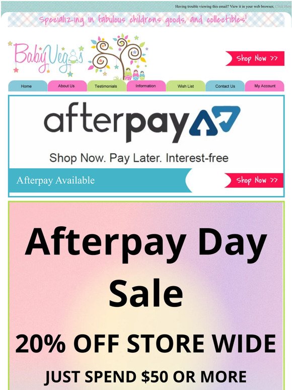 Celebrate Afterpay Day with 20% off