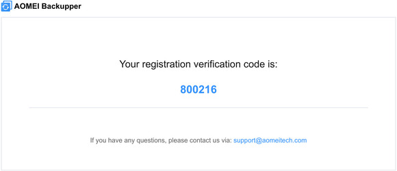 AOMEI Backupper registration verification code