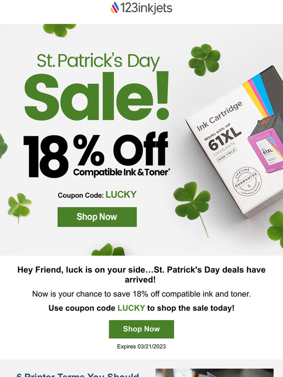 🌈 St. Paddy's Dale Sale: 18% Off Ink coupon enclosed