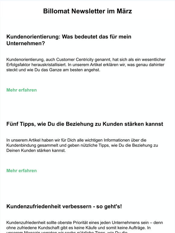 Billomat Newsletter: Tipps für die Stärkung Deiner Kundenbeziehung und viele weitere spannende Themen.