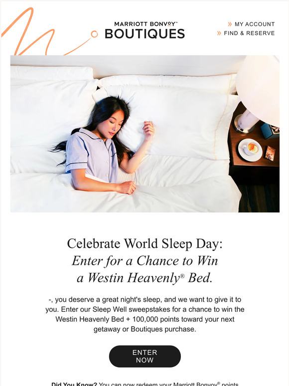 Marriott Bonvoy Boutiques How Does the Chance to Win The Westin Heavenly Bed Sound? Milled