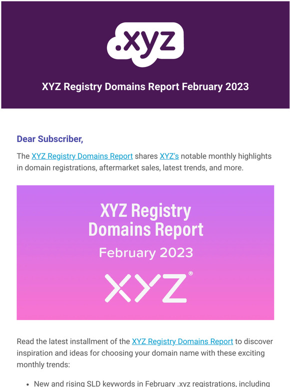 Don't miss the XYZ Registry February Domains Report