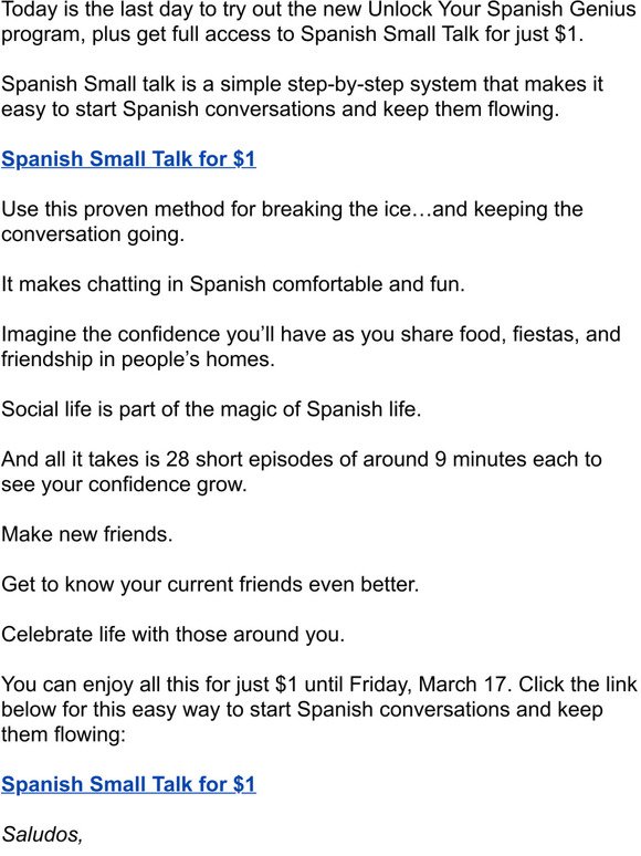 Last Day: Spanish Small Talk for $1