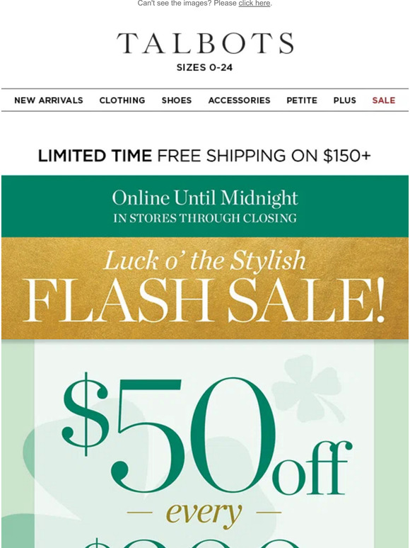 🍀 FLASH SALE 🍀 $50 off + FREE shipping offer