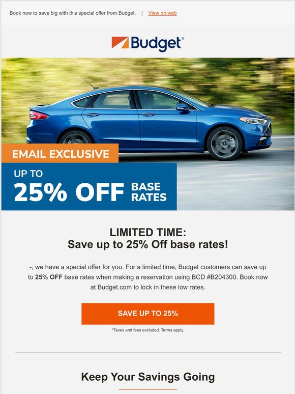 EMAIL EXCLUSIVE: Up to 25% OFF your next rental!