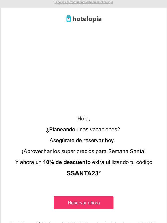Últimos días para el descuento del 10%! Reserva ya tu hotel  para Semana Santa🐰