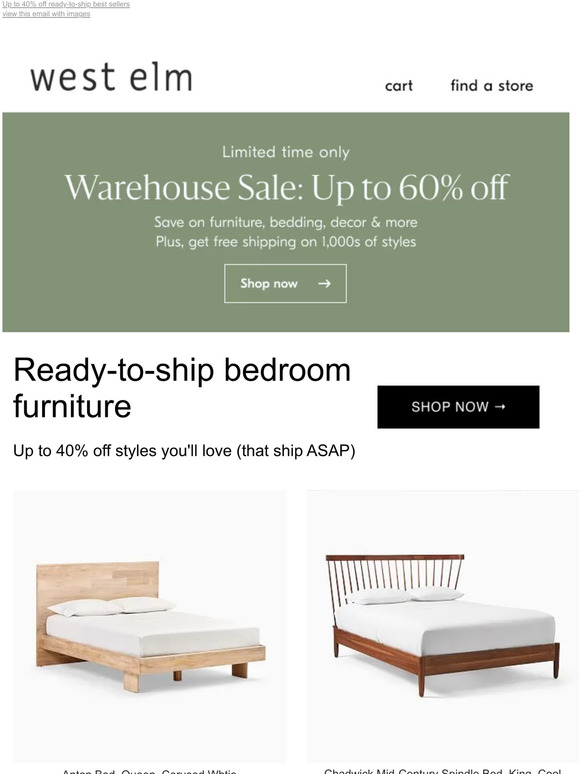 Just for you: IN-STOCK bedroom furniture *Plus, up to 60% off our Warehouse Sale!