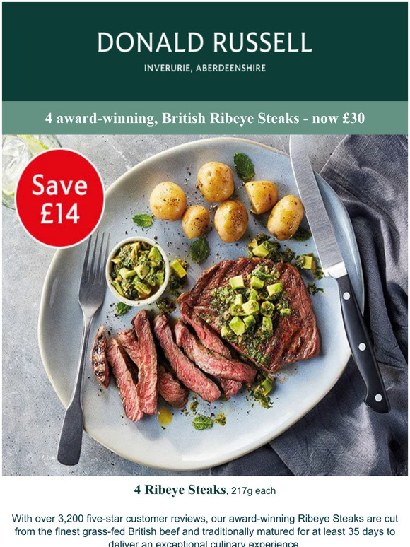 Donald Russell 4 British Ribeye Steaks £30 😋 Milled