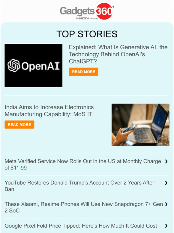 Gadgets 360 Newsletter: India Aims to Increase Electronics Manufacturing Capability: MoS IT & more