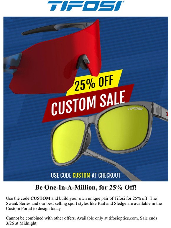 Take 25% off Custom Sunglasses with the code CUSTOM