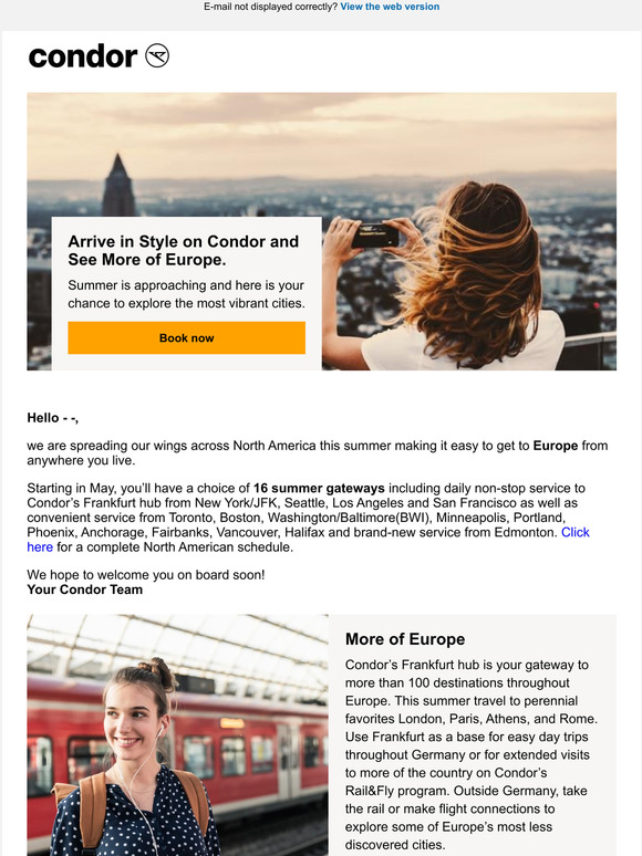 Explore more of Europe this summer with Condor!