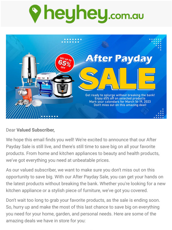 Last Chance to Save Big in Our After Payday Sale!