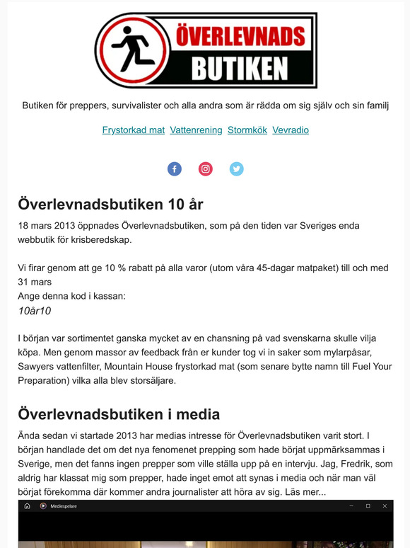 Idag fyller Överlevnadsbutiken 10 år