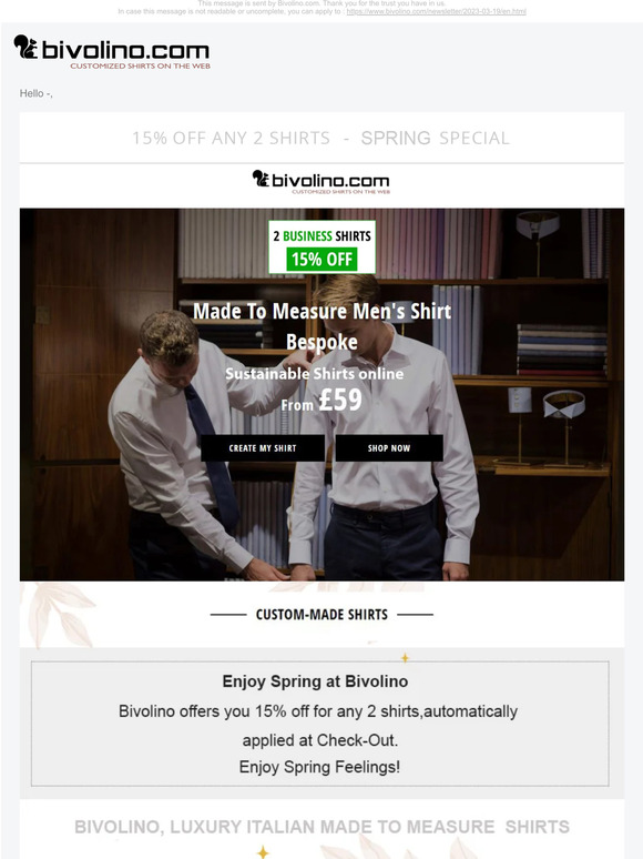 Special "Spring": 15% off for any 2 shirts