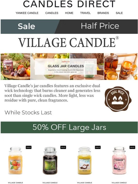 Village Candles Now 50% Full Range - Reduced To Clear