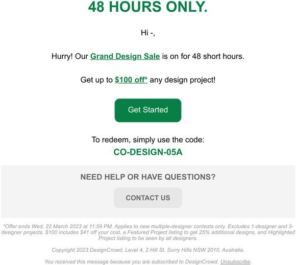 GRAND SALE. $100 off for 48 hours —