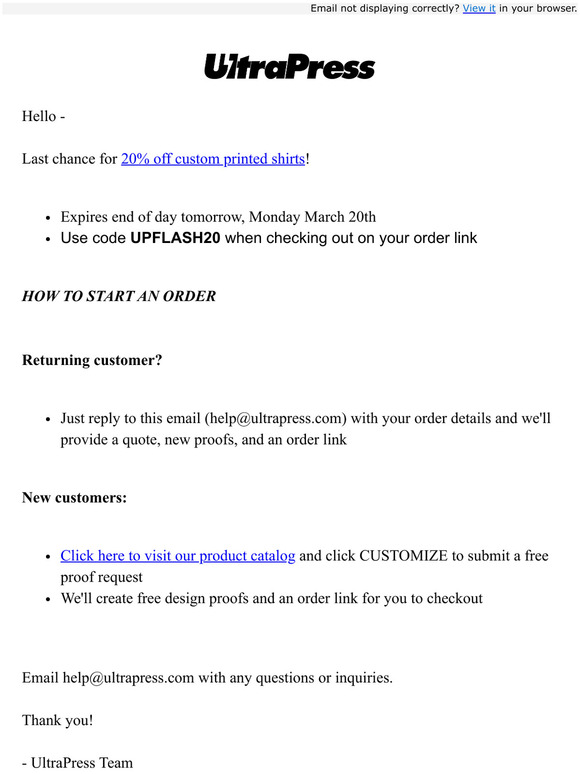 20% off custom apparel sale ends Monday!