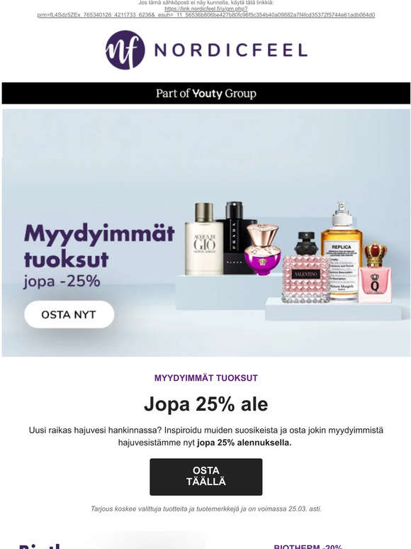 Jopa -25% hajuvesisuosikeista & BIOTHERM-alekoodi💚