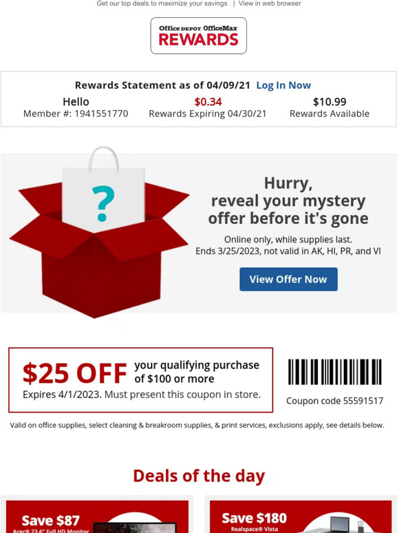 Office Depot® OfficeMax® Shhh...Reveal Secret Offer 👀 + More Coupons