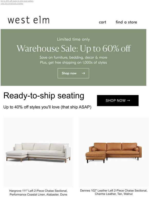 Just for you: IN-STOCK sofas & sectionals *Plus, up to 60% off our Warehouse Sale!