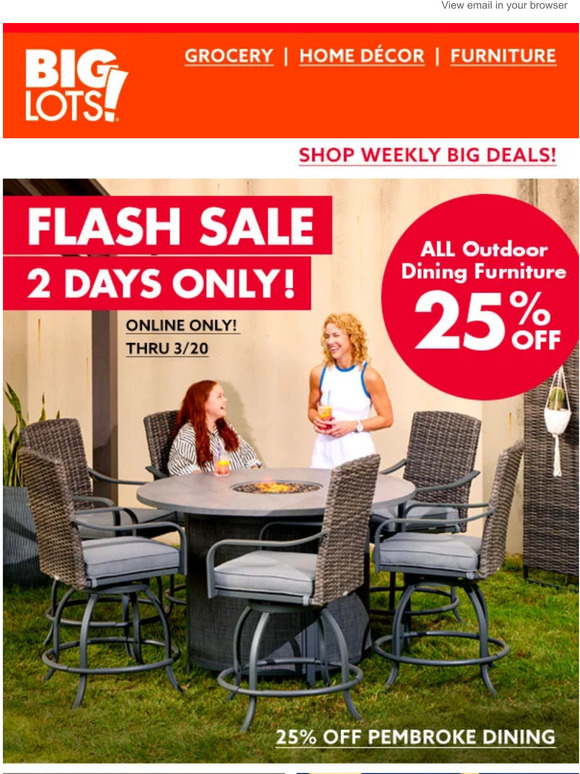 Big Lots 2 DAYS ONLY 25 OFF outdoor dining furniture online! ⚡️ Milled