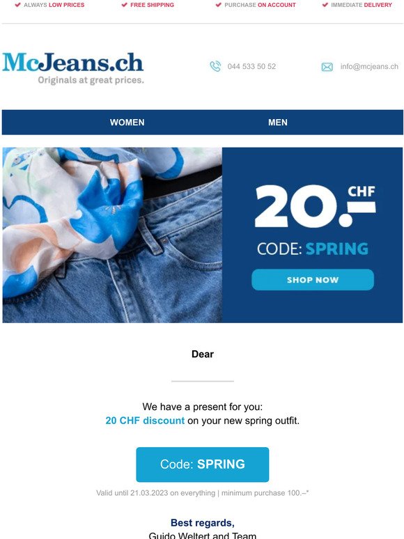 🌷 CHF 20 discount to start spring 🌷 – McJeans.ch – free shipping