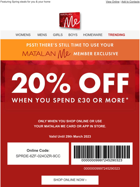 Matalan: Don't forget to shop with 20% off £30 👀 | Milled