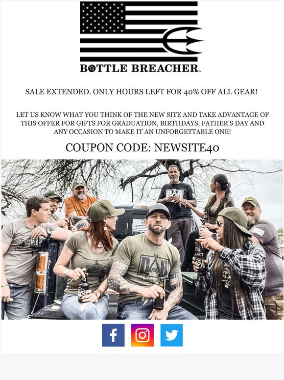 🚨 Last Chance! 40% OFF Everything at Bottle Breacher 🚨