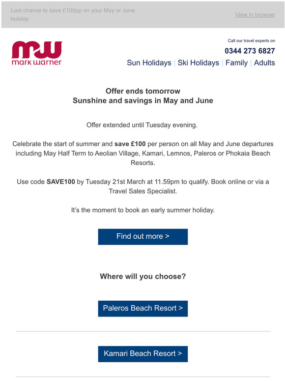 Mark Warner Saving extended until tomorrow Milled