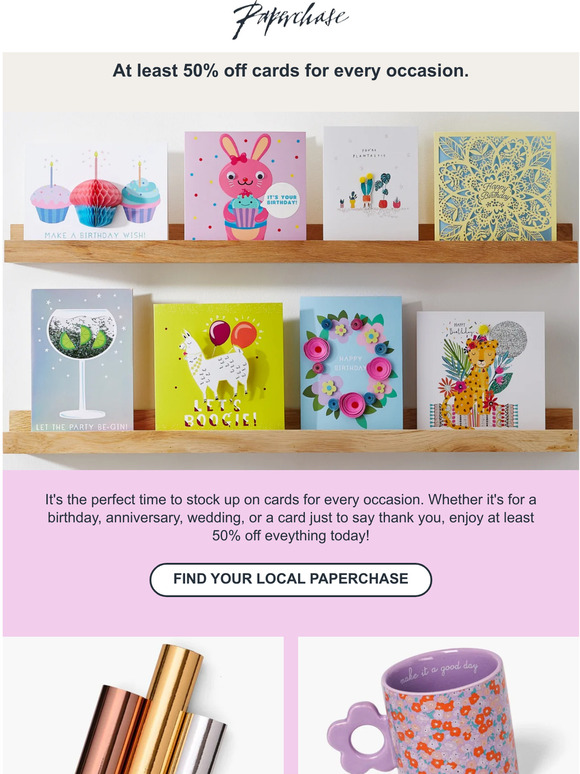 Stock up on cards, wrap, gifts and more with 50% off
