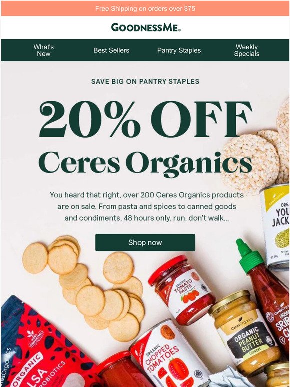 20% off Ceres Organics - 2 days ONLY!