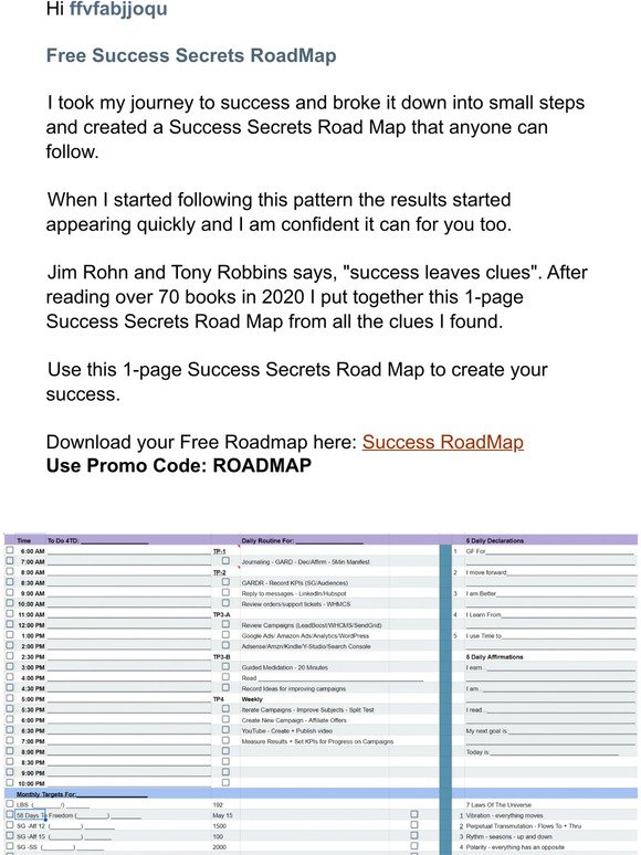 Free Success Secrets RoadMap