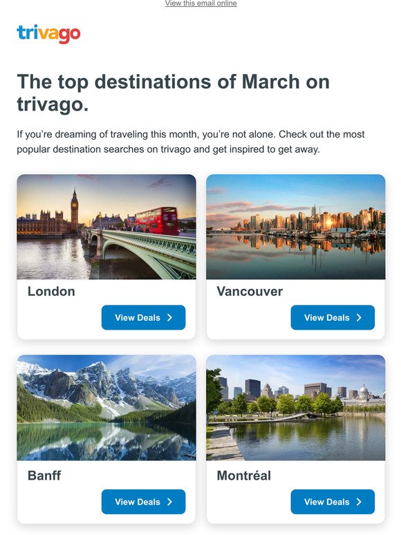 Checkout the top destinations for March