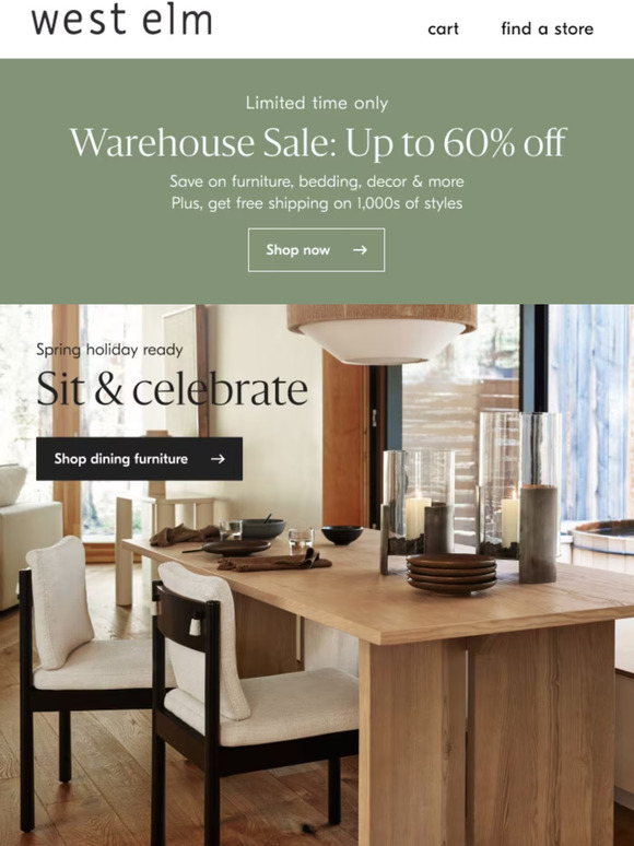 West Elm Celebrate spring holidays & our SALE Milled