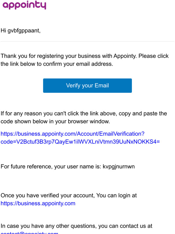 Confirm email and verify your Appointy account