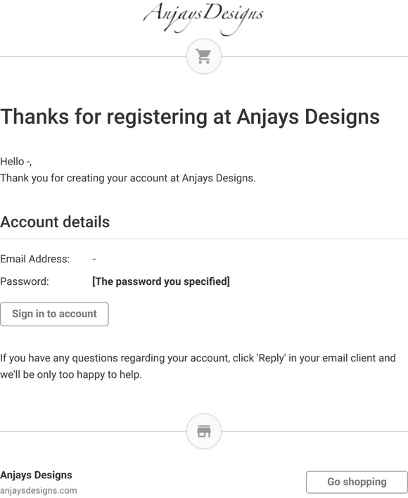 Thanks for registering at Anjays Designs