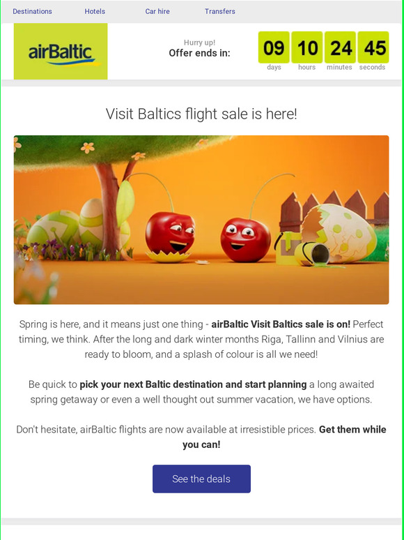 🍒Splashy Baltic getaway deals from 33 €. Take off towards spring!