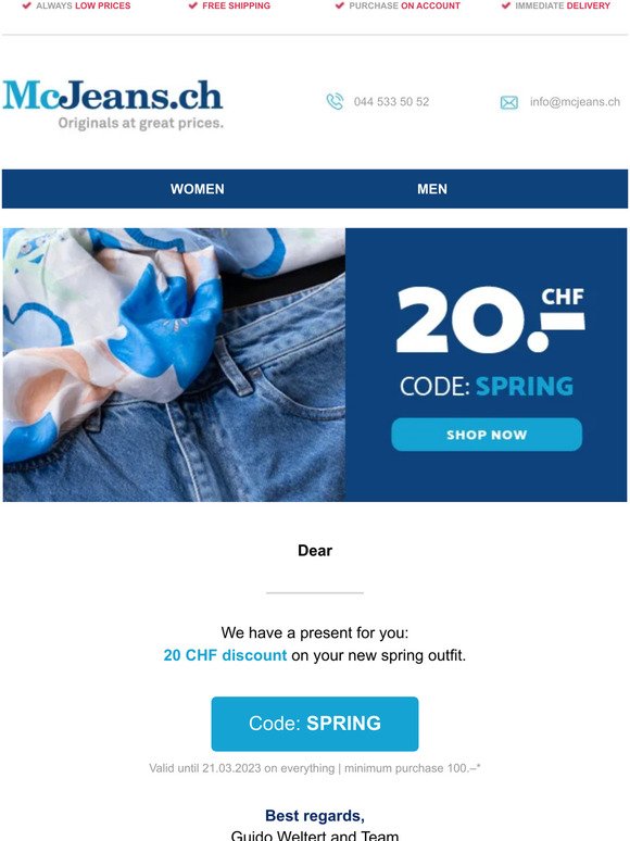 LAST CHANCE! 🌷 CHF 20 discount 🌷 – McJeans.ch – free shipping