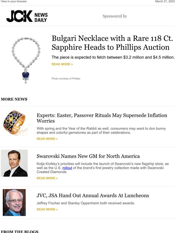 Bulgari Necklace with a Rare 118 Ct. Sapphire Heads to Phillips Auction