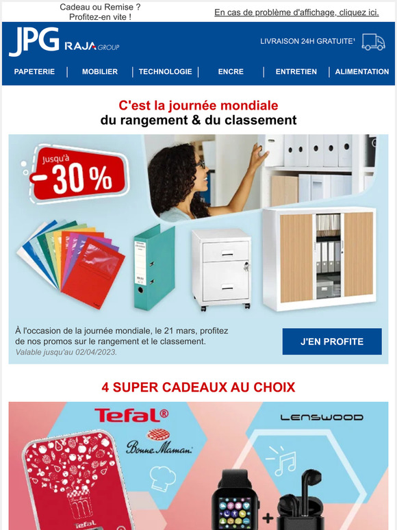 Jusqu'à -30 % sur le rangement + 4 cadeaux au choix