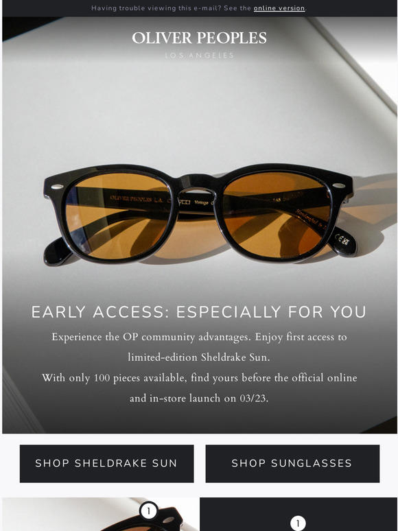 Oliver Peoples Eyewear Enjoy Early Access to Sheldrake Sun Exclusive