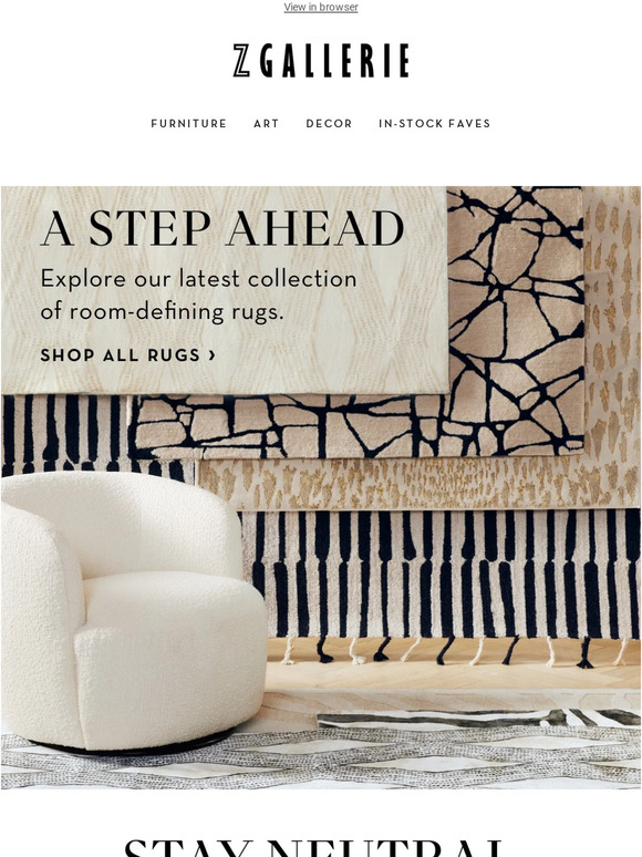 Z GALLERIE Break Ground With New Lower Pricing On Rugs! Milled