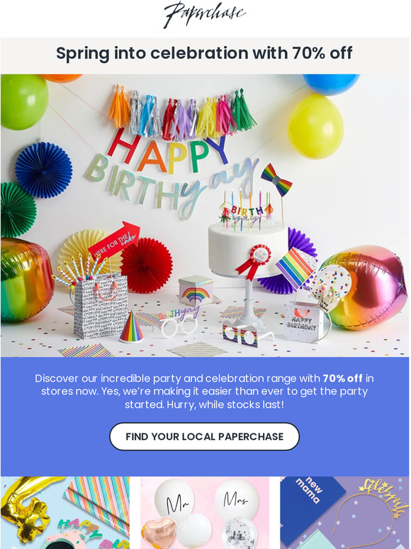 70% off our celebration range 🎈🎉🥳