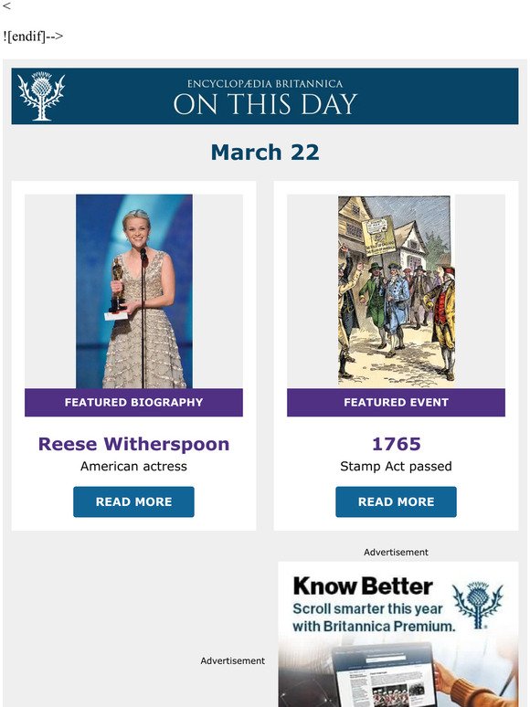 Stamp Act passed, Reese Witherspoon is featured, and more from Britannica