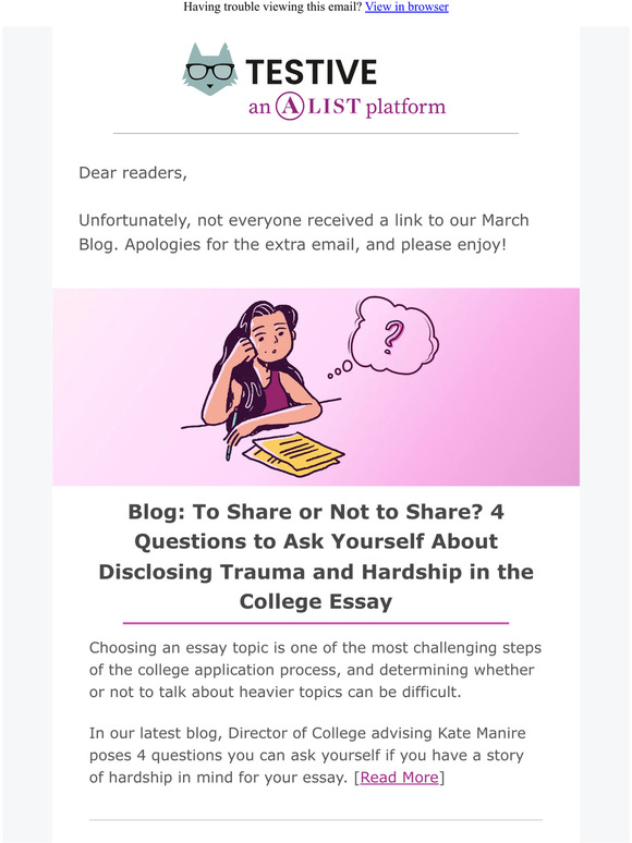 March Blog: Disclosing Trauma and Hardship in the College Essay
