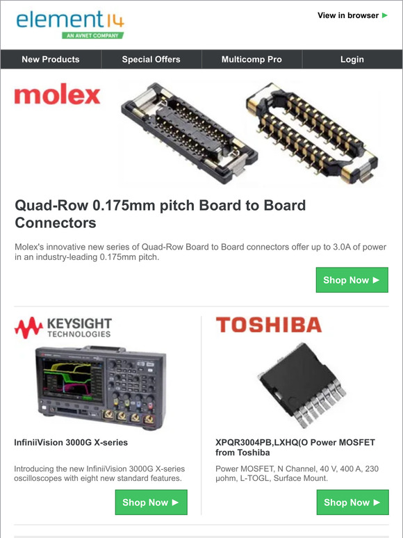 Latest technologies and products from Molex, Keysight and Toshiba