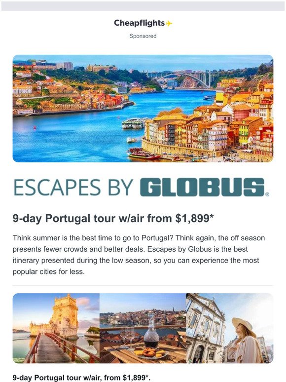Portugal tour w/air from $1,899✈️.