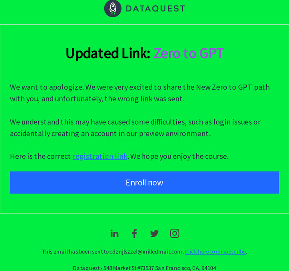 DataQuest Updated Link Register for Zero to GPT Milled