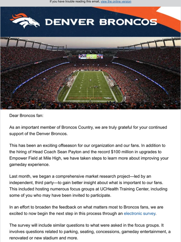 Broncos to begin fan research project to gather feedback on Empower Field  at Mile High and gameday experience